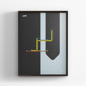 PATH-spoor, kaart donkere modus, minimale posterprint, decor canvas, ingelijst reiscadeau, muurkunst in stijl van metro, bord metro transit trein