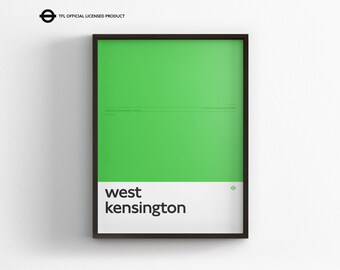 West Kensington Station Print, London Underground Wall Art, Minimal Tube Poster, Framed Transit Decor