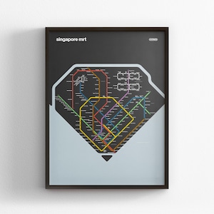 MRT de Singapur 新加坡地铁系统, Mapa en modo oscuro, Impresión mínima de póster, Decoración del hogar en lienzo, Regalo de viaje enmarcado, Arte de pared estilo metro, Señal de tránsito del metro