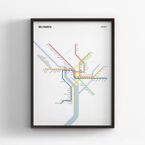 DC Metro Map / Washington DC / Minimal Poster Print / Subway Style Wall Art / Canvas Home Decor / Black Frame Travel Gift