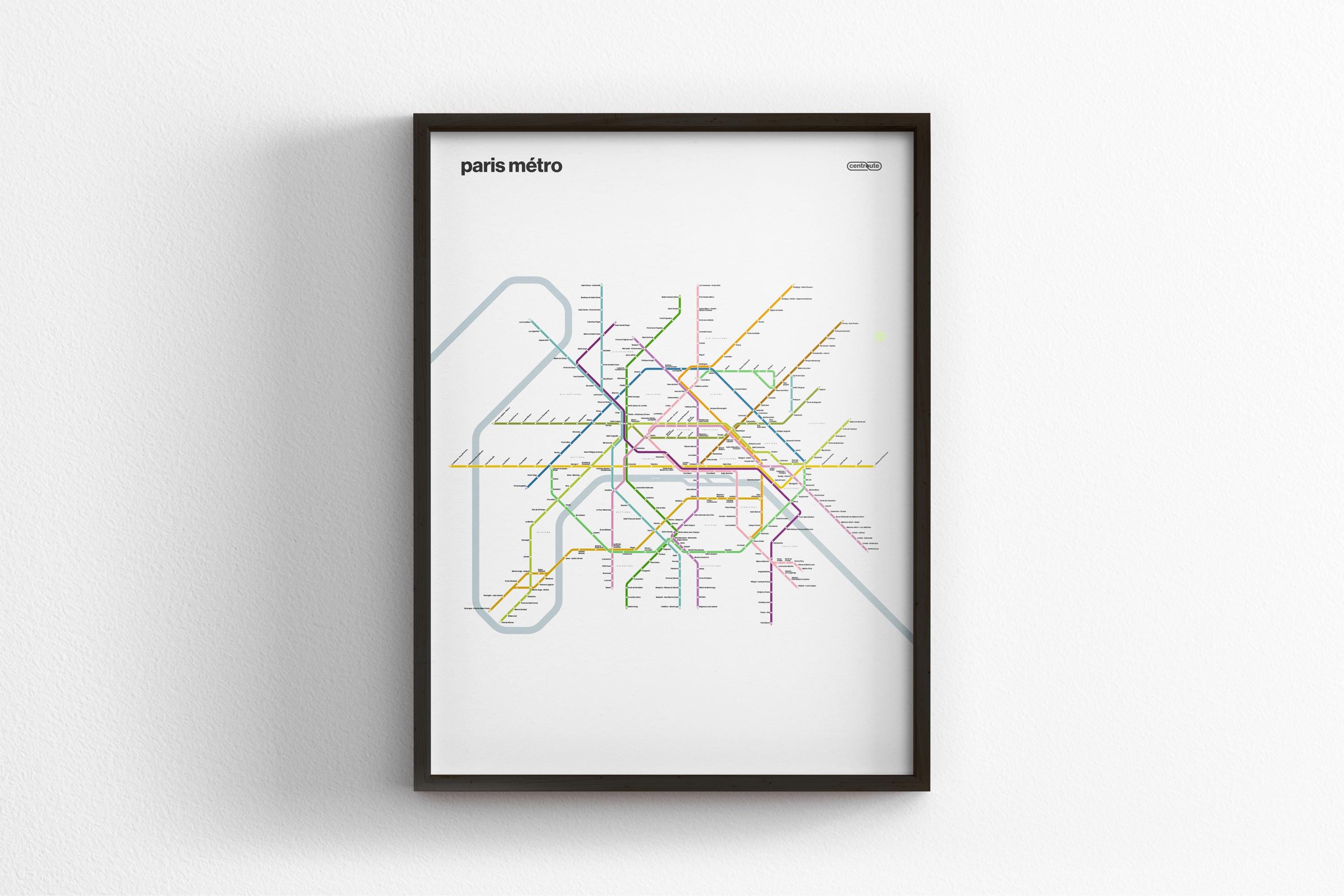 Frame Metro Map Paris Metro Vertical Light Mode Map / Minimal Poster Print / Subway ...