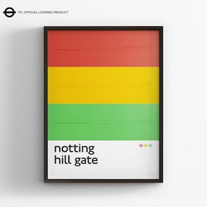 Póster minimalista de la estación Notting Hill Gate, metro de Londres, mapa del metro, arte de pared estilo metro, decoración del hogar en lienzo, regalo enmarcado