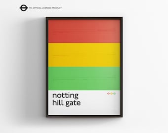 Notting Hill Gate Station / London Underground / Tube Map Minimal Poster Print / Subway Style Wall Art / Canvas Home Decor / Framed Gift