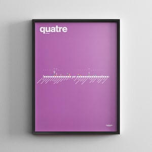 Línea 4 del metro de París / Francia / Impresión de póster minimalista / Arte de pared estilo metro / Decoración del hogar en lienzo / Regalo de viaje con marco negro / Letrero de líneas de tren