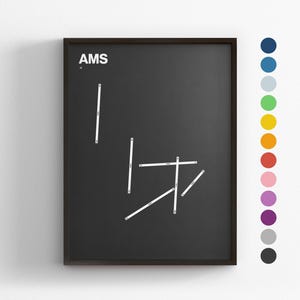 Pistas de AMS, Aeropuerto de Ámsterdam-Schiphol, Impresión minimalista de póster, Decoración en lienzo para el hogar, Regalo de viaje enmarcado, Arte mural de aviación, Señal de mapa de tránsito