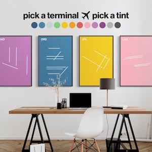 Airport Runway Minimal Poster Print, Color Options, Canvas Home Decor, Framed Travel Gift, Aviation Wall Art, IATA Code, Terminal Sign
