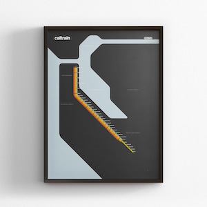 Caltrain, Dark Mode Map, Minimal Poster Print, Canvas Home Decor, Framed Travel Gift, Subway Style Wall Art, Metro Transit Sign