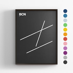 Pistas de BCN, Aeropuerto de Barcelona-El Prat, Impresión minimalista de póster, Decoración en lienzo para el hogar, Regalo de viaje enmarcado, Arte mural de aviación, Señal de mapa de tránsito