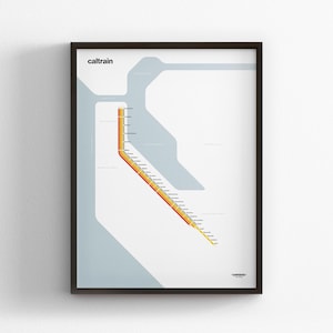Caltrain, Mapa en modo claro, Impresión minimalista de póster, Decoración en lienzo para el hogar, Regalo de viaje enmarcado, Arte mural estilo metro, Señal de tránsito del metro