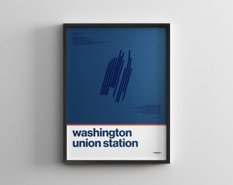 Washington Union Station / Amtrak / DC Minimal Diagram Poster Print / Subway Style Wall Art / Canvas Home Decor / Black Frame Travel Gift