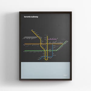 Métro de Toronto, carte en mode sombre, impression d'affiche minimale, décoration d'intérieur en toile, cadeau de voyage encadré, art mural style métro, enseigne de transport en commun