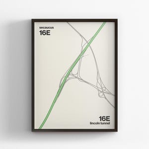 Exit 16E New Jersey Turnpike Karte, moderne Kunst, Wandbild, Leinwand Dekor, gerahmt Reisegeschenk, Minimal Poster Druck, Landstraße Schild Road Trip