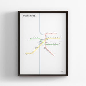 Metro de Praga, Mapa en modo claro, Impresión minimalista en póster, Decoración en lienzo para el hogar, Regalo de viaje enmarcado, Arte mural estilo metro, Señal de tránsito del metro