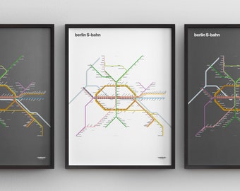 Berlin S-Bahn Map / Minimal Poster Print / Subway Style Wall Art / Canvas Home Decor / Germany Travel Gift / Black Frame Rail Sign