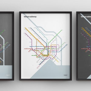 Tokyo U-Bahn Karte / の地bezug / Tokyo Metro Toei U-Bahn / Minimal Poster Druck / U-Bahn Wand Kunst Schwarzer Rahmen Reise Geschenk / Leinwand Dekoration