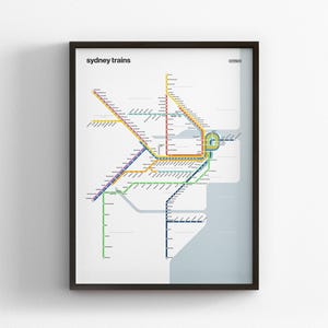 Sydney Trains Light Mode Map, Minimal Poster Print, Canvas Home Decor, Framed Travel Gift, Subway Style Wall Art, Metro Transit Sign
