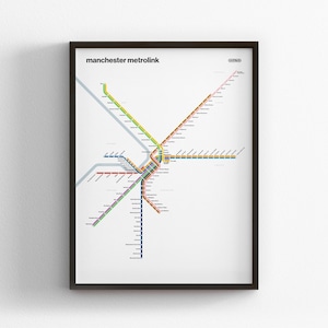 Manchester Metrolink, Light Mode Map, Minimal Poster Print, Canvas Home Decor, Framed Travel Gift, Subway Style Wall Art, Metro Transit Sign