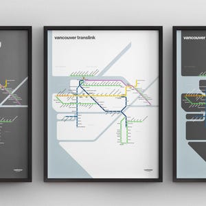 Vancouver Translink Karte / Canada Scrapbooking / Minimal Poster / U-Bahn Wand Kunst / Wanddeko auf Leinwand / Schwarzer Rahmen Geschenk