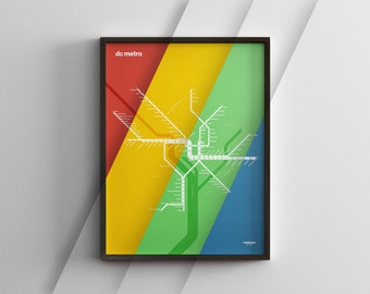 DC Metro Map Color Mode / Washington DC / Minimal Poster Print / Subway Style Wall Art Sign / Canvas Home Decor / Black Frame Travel Gift