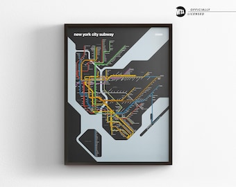 New York City Subway Map / Dark Mode / NYC / Minimal Poster Print / Subway Style Wall Art / Canvas Home Decor / Black Frame Travel Gift