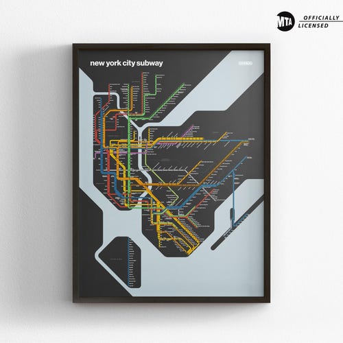 New York City Subway Map / Dark Mode / NYC / Minimal Poster Print