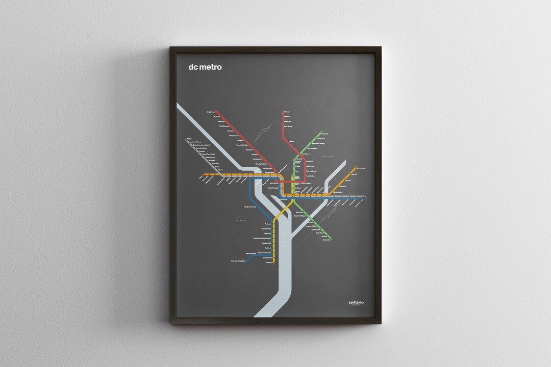 Frame Metro Map DC Metro Map / Dark Mode / Washington DC / Minimal Poster Print ...