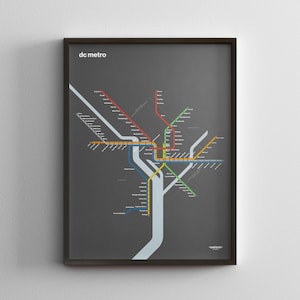 DC Metro Karte / Dark Mode / Washington DC Poster / Minimal Poster / U-Bahn Stil Wand Kunst Zeichen / Leinwand Wohnkultur / Schwarzer Rahmen Reisegeschenk