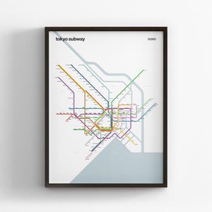 Tokyo Subway Map / 東京の地下鉄 / Tokyo Metro Toei Subway / Minimal Poster Print / Subway Wall Art / Black Frame Travel Gift / Canvas Home Decor