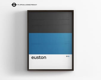 Euston Station, London Underground Tube Map, Minimal Poster Print, Subway Style Wall Art, Canvas Home Decor, Framed Travel Gift, Rail Sign