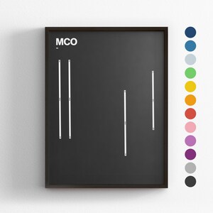 Pistas del Aeropuerto Internacional de Orlando (MCO), Impresión minimalista de póster, Decoración en lienzo para el hogar, Regalo de viaje enmarcado, Arte mural de aviación, Letrero de mapa de tránsito