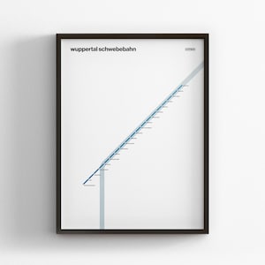 Mapa de Wuppertal Schwebebahn / Alemania / Impresión minimalista de póster / Arte mural estilo metro / Decoración en lienzo para el hogar / Regalo de viaje con marco / Señal de lluvia