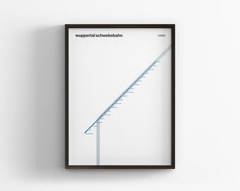 Wuppertal Schwebebahn Map / Germany / Minimal Poster Print / Subway Style Wall Art / Canvas Home Decor / Frame Travel Gift / Rain Sign