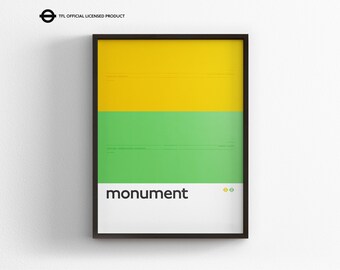 Monument Station / London Underground / Tube Map Minimal Poster Print / Subway Style Wall Art / Canvas Home Decor Sign / Framed Travel Gift