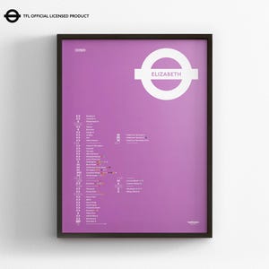 London Elizabeth Linie Karte / Minimales Poster Druck / U-Bahn Stil Wand Kunst / Untergrund / Leinwand Wohnkultur Schiene Zeichen / Reisegeschenk gerahmt