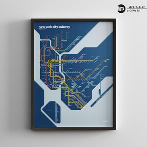 New York City Subway Night Map / NYC / Minimal Poster Print / Subway Style Wall Art / Canvas Home Decor / Zwart frame reiscadeau