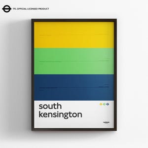 Póster minimalista con mapa del metro de la estación South Kensington, metro de Londres, arte de pared estilo metro, decoración del hogar en lienzo, letrero enmarcado para regalo