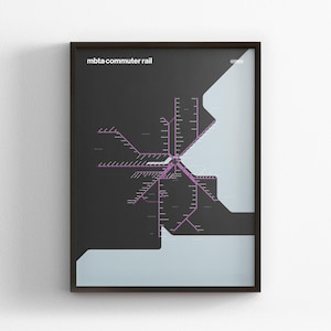 Boston Commuter Rail, Dark Mode Map, Minimal Poster Print, Canvas Home Decor, Framed Travel Gift, Subway Style Wall Art, Metro Transit Sign