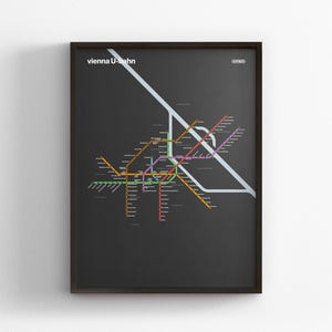 Vienna U-Bahn, Dark Mode Map, Minimal Poster Print, Canvas Home Decor, Framed Travel Gift, Subway Style Wall Art, Metro Rail Transit Sign