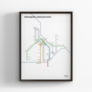 Minneapolis–St. Paul U-Bahn, Lichtmodus Karte, Minimal Poster, Leinwand Wohnkultur, gerahmt Reisegeschenk, U-Bahn Stil Wandkunst, Transportschild