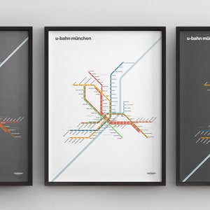 München U-Bahn Karte / München Deutschland / Metro Minimal Poster / U-Bahn Stil Wand Kunst Zeichen / Leinwand Dekor / Schwarzer Rahmen Reisegeschenk