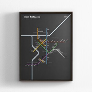 São Paulo Metro, Dark Mode Map, Minimal Poster Print, Canvas Home Decor, Framed Travel Gift, Subway Style Wall Art, Rail Transit Sign
