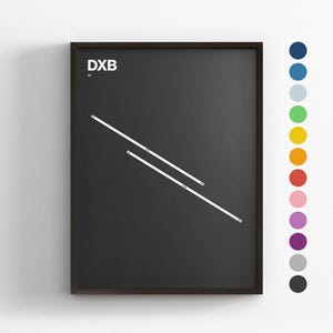 Pistas del aeropuerto de Dubái (DXB), póster minimalista, lienzo decorativo para el hogar, regalo de viaje enmarcado, arte mural de aviación, mapa de tránsito