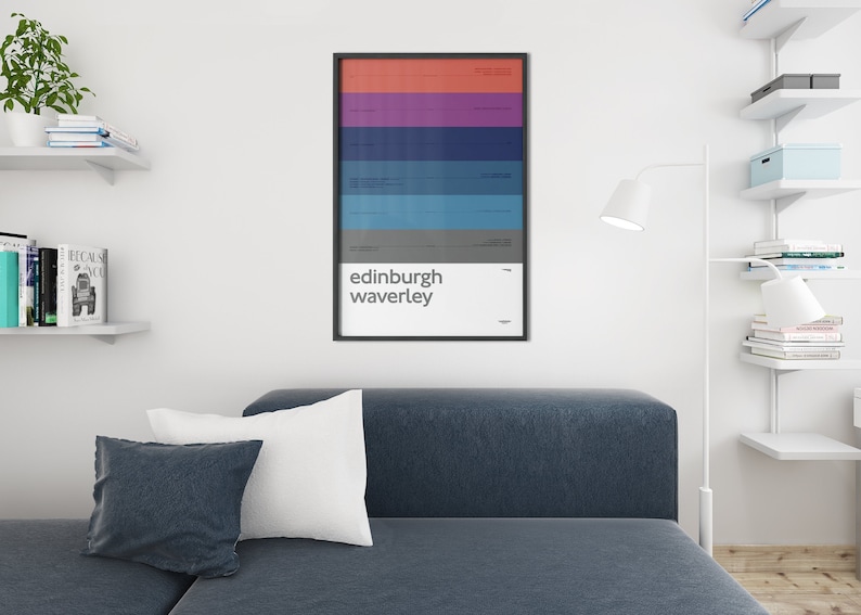 Edinburgh Waverley Station Scotland National Rail Minimal Map Poster Print Subway Style Wall Art Canvas Home Decor Travel Gift