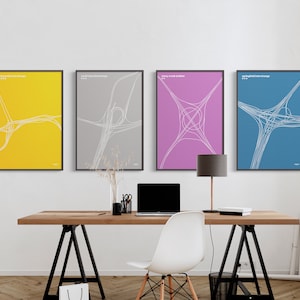 Aangepaste snelweg lijntekeningen / kleuropties / Interstate bord / afrit nummer / minimale posterprint / reiscadeau / canvas Home Decor / ingelijst