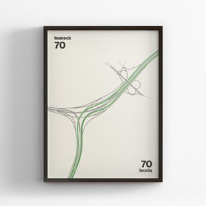 Exit 70 New Jersey Turnpike Karte, moderner Stil Wandkunst, Leinwand Dekoration, gerahmtes Reisegeschenk, minimales Poster Druck, Landstraße Schild Road Trip