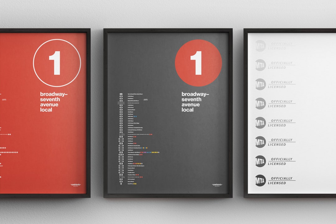 NYC 1 Train Map / New York City / Minimal Poster Print / Subway Style