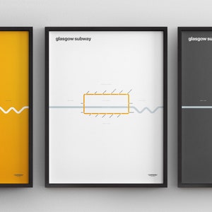 Glasgow U-Bahn Karte / Schottland / Minimal Poster Druck / Subway Style Wand Kunst / Leinwand Dekoration / Schwarzer Rahmen Reise Geschenk / Zugschild