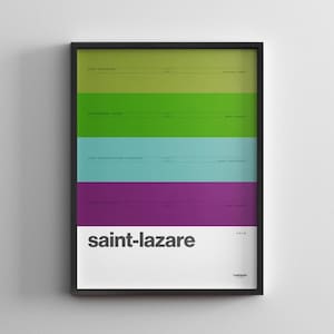Estación de Saint-Lazare / Metro de París / Impresión de póster minimalista / Arte de pared estilo metro / Decoración del hogar en lienzo / Regalo de viaje con marco / Letrero de mapa minimalista