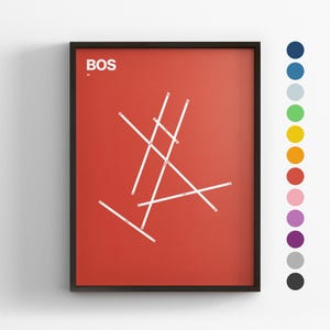 BOS Runways, Boston Logan International Airport, Minimal Poster Print, Canvas Decor, Framed Travel Gift, Aviation Wall Art, Transit Map Sign