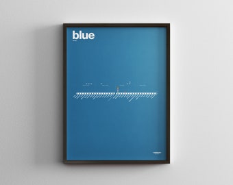 Chicago L Blue Line Map / CTA  Train / Minimal Poster Print / Subway Style Wall Art / Canvas Home Decor / Black Frame Travel Gift Rail Sign